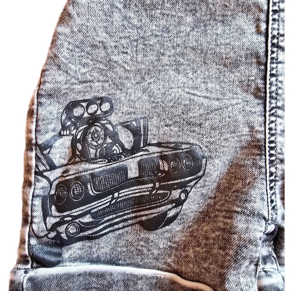 Hot Wheels Toddler Boys Acid Wash Denim Overalls 4T Stretch Racing Graphic 4T - Picture 4 of 10